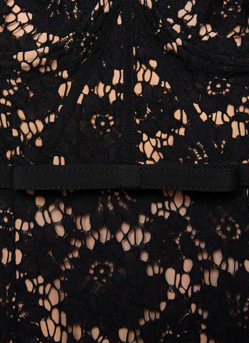 Self Portrait Fine Lace Belted Midi Dress