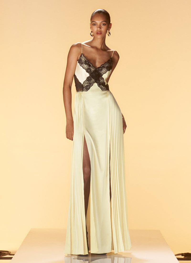 self portrait yellow satin lace maxi dress Yellow Satin Lace Maxi Dress self-portrait-US
