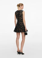 Black Lace Crystal Mini Dress