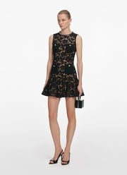 Black Lace Crystal Mini Dress