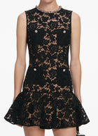 Black Lace Crystal Mini Dress