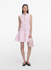 Self Portrait Pink Pointelle Diamante Knit Mini Dress