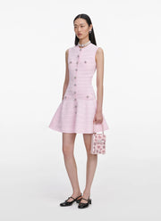Self Portrait Pink Pointelle Diamante Knit Mini Dress