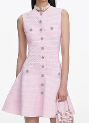 Self Portrait Pink Pointelle Diamante Knit Mini Dress