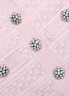 Self Portrait Pink Pointelle Diamante Knit Mini Dress
