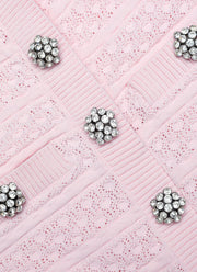 Self Portrait Pink Pointelle Diamante Knit Mini Dress