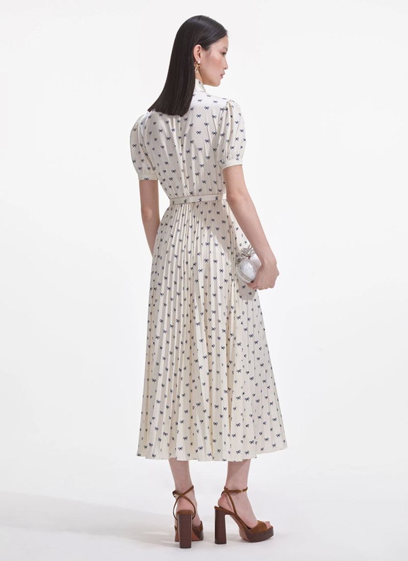 Self Portrait Satin Bow Print Midi Dress