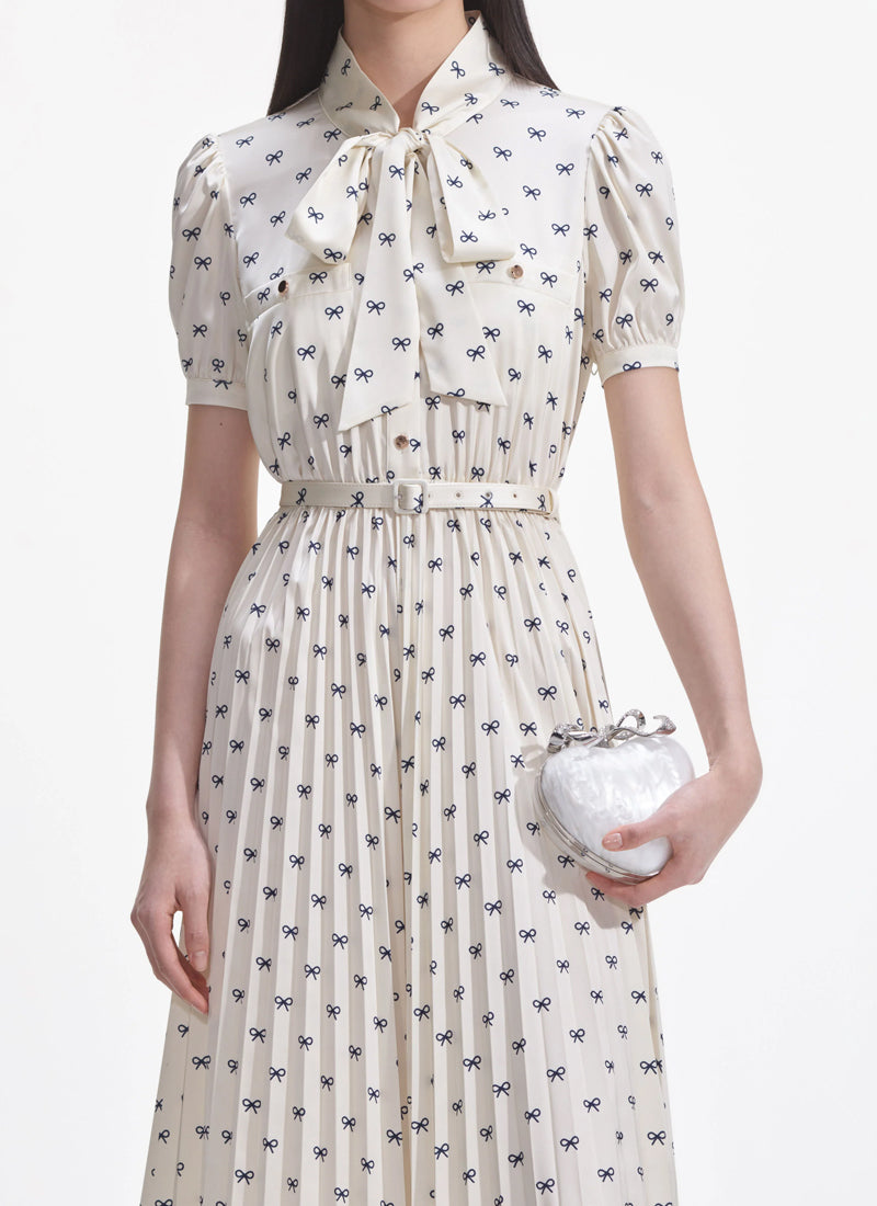 Self Portrait Satin Bow Print Midi Dress