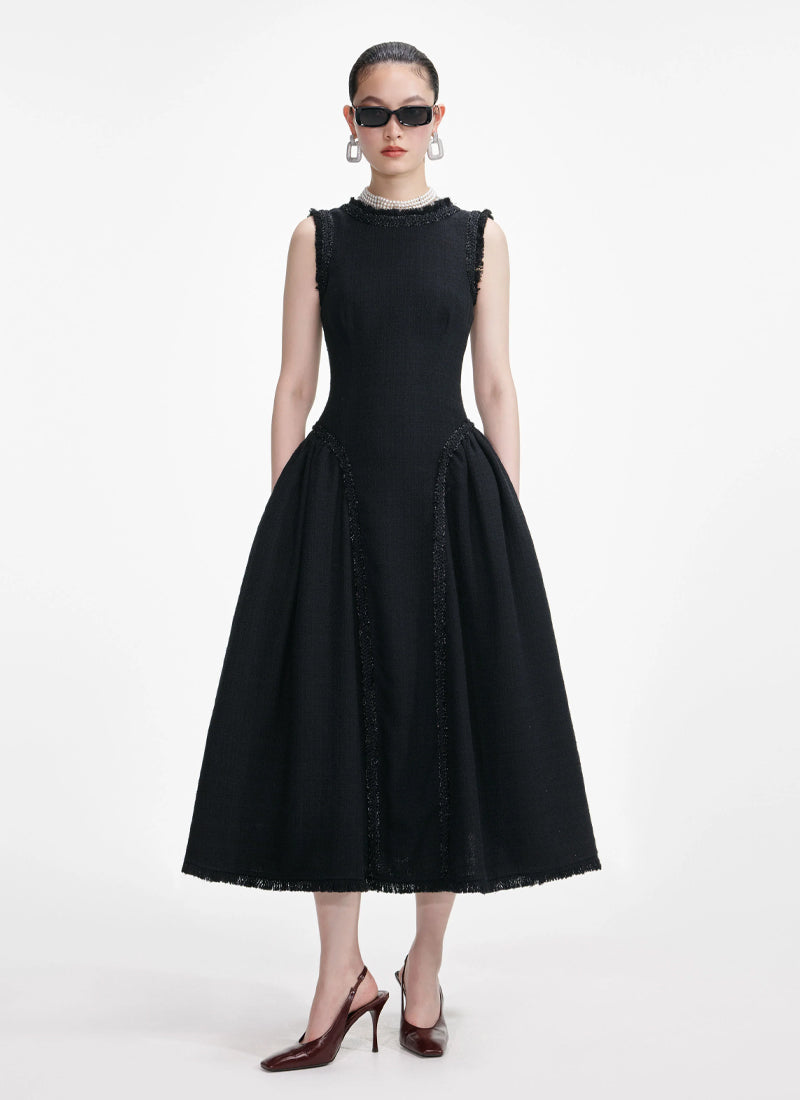 Self Portrait Boucle Sleeveless Midi Dress