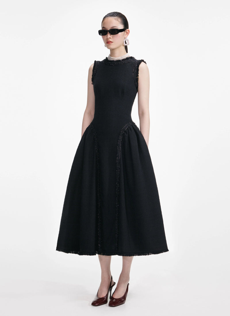 Self Portrait Boucle Sleeveless Midi Dress