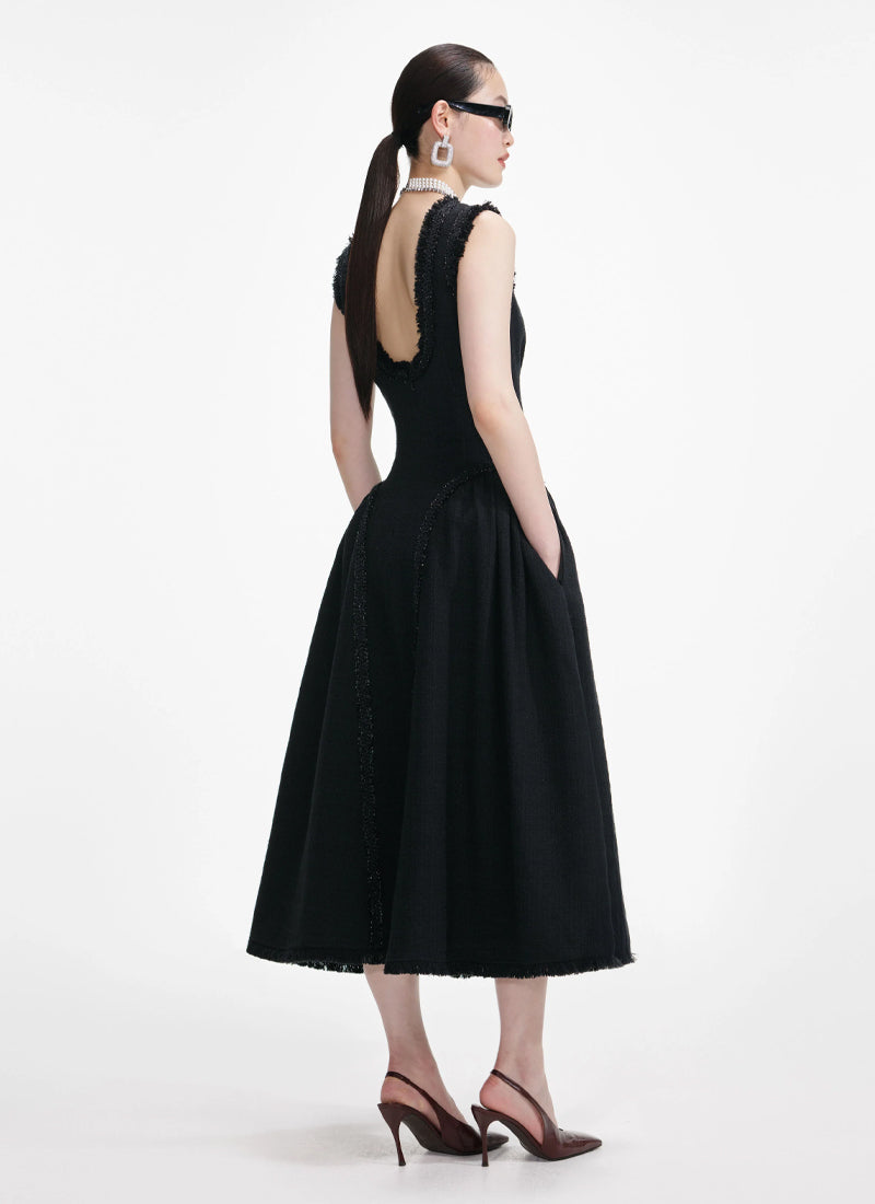 Self Portrait Boucle Sleeveless Midi Dress