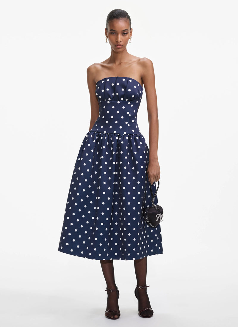 Self Portrait Polka Dot Satin Midi Dress