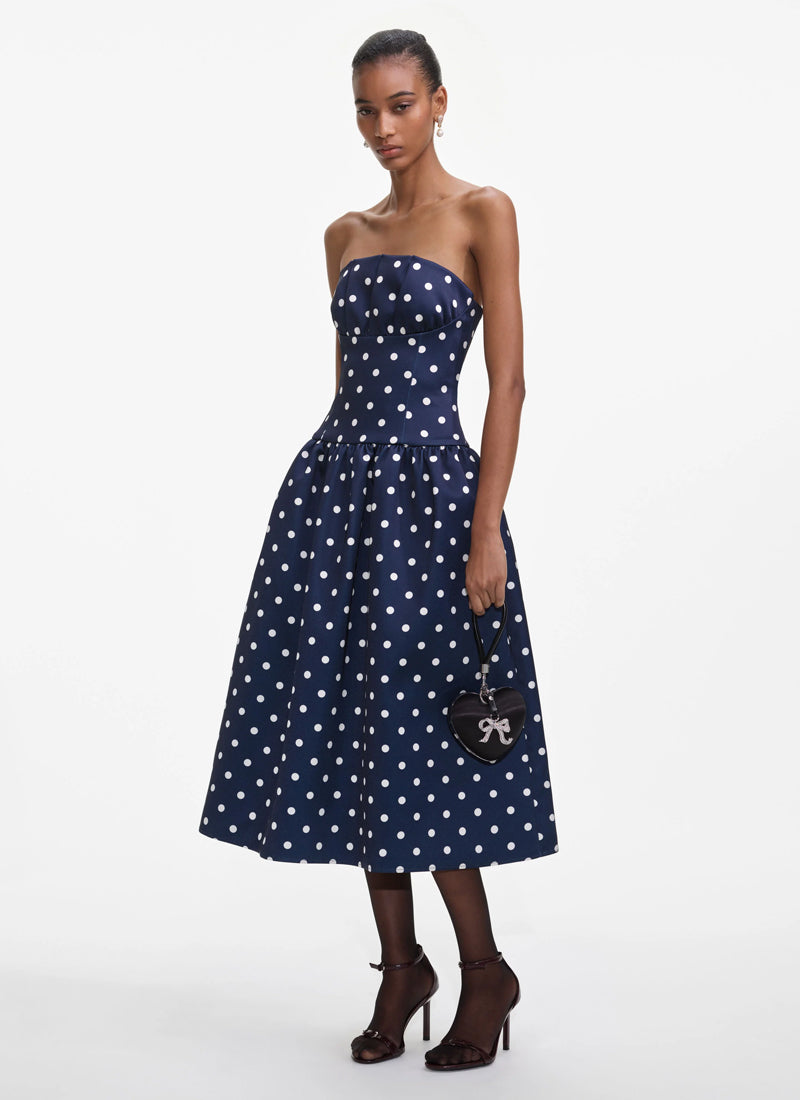 Self Portrait Polka Dot Satin Midi Dress