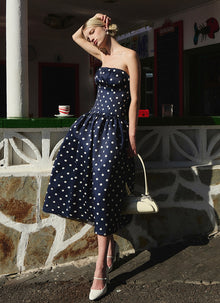 Self Portrait Polka Dot Satin Midi Dress