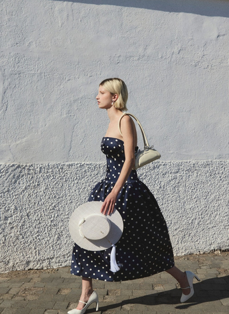 Self Portrait Polka Dot Satin Midi Dress