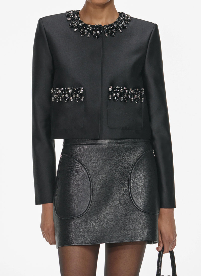 Self Portrait Taffeta Embellished Trim Jacket