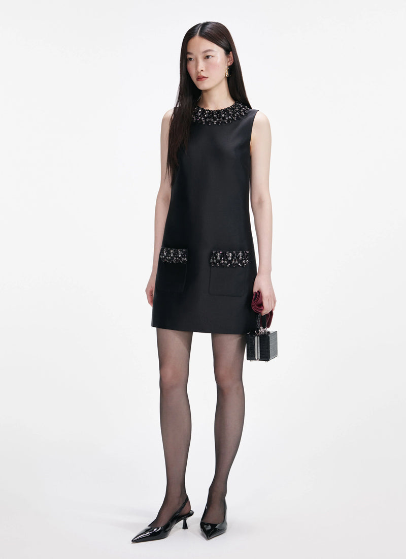 Self Portrait Taffeta Embellished Trim Mini Dress