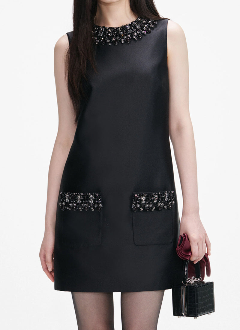 Self Portrait Taffeta Embellished Trim Mini Dress