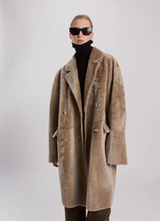 UTZON Shearling Double Breasted Merino Straight Long Coat