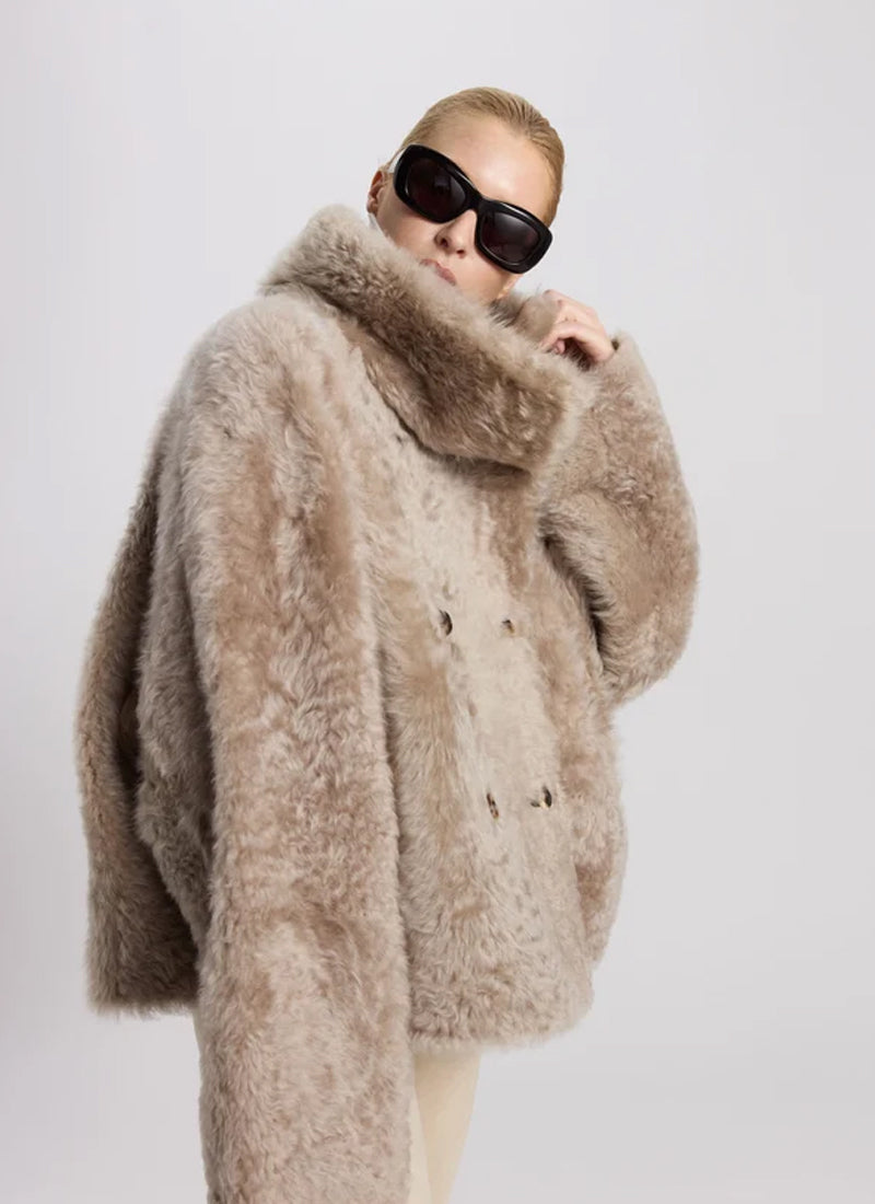 Shearling Hooded Teddy Peacoat