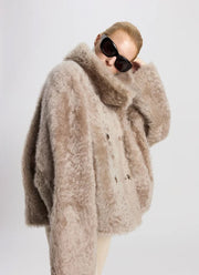 Shearling Hooded Teddy Peacoat