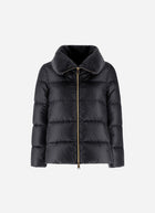 Shiny Nylon Short Zip Fur Collar Jacket