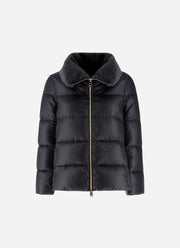 Shiny Nylon Short Zip Fur Collar Jacket