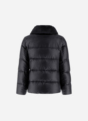Shiny Nylon Short Zip Fur Collar Jacket