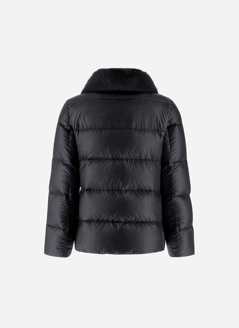 Shiny Nylon Short Zip Fur Collar Jacket