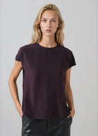 Short Sleeve Silk Dolman Crewneck Blouse