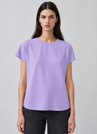 Short Sleeve Silk Dolman Crewneck Blouse