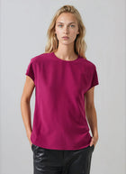 Short Sleeve Silk Dolman Crewneck Blouse