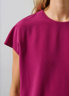 Short Sleeve Silk Dolman Crewneck Blouse