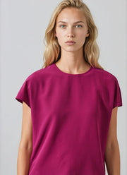 Short Sleeve Silk Dolman Crewneck Blouse