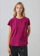 Short Sleeve Silk Dolman Crewneck Blouse