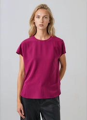 Short Sleeve Silk Dolman Crewneck Blouse