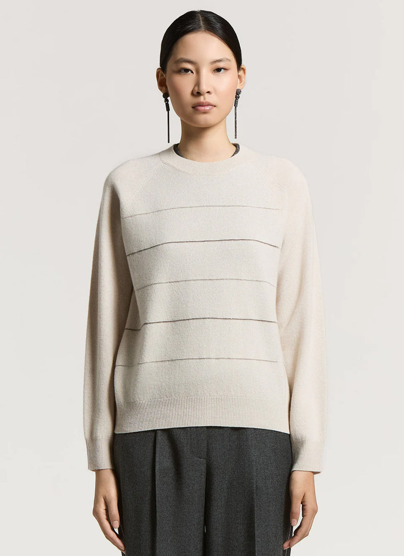 Silk Cashmere Stripe Crew Sweater