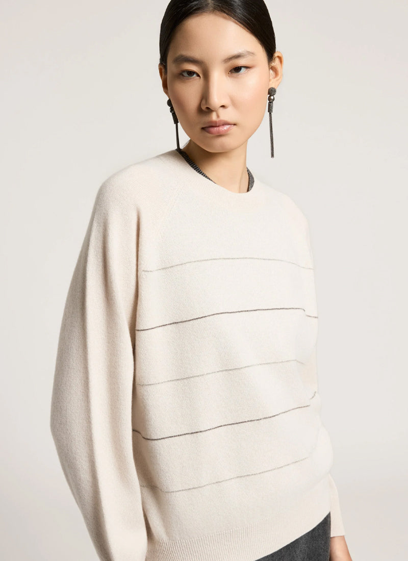 Silk Cashmere Stripe Crew Sweater
