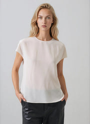 Short Sleeve Silk Dolman Crewneck Blouse