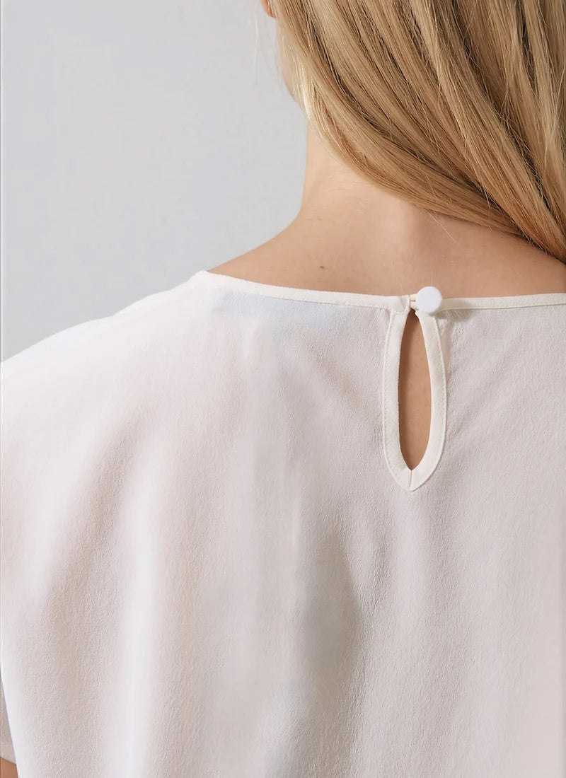 Short Sleeve Silk Dolman Crewneck Blouse