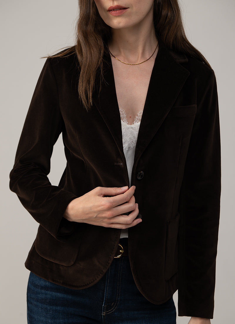 Slim Fit Velour 2 Button Blazer
