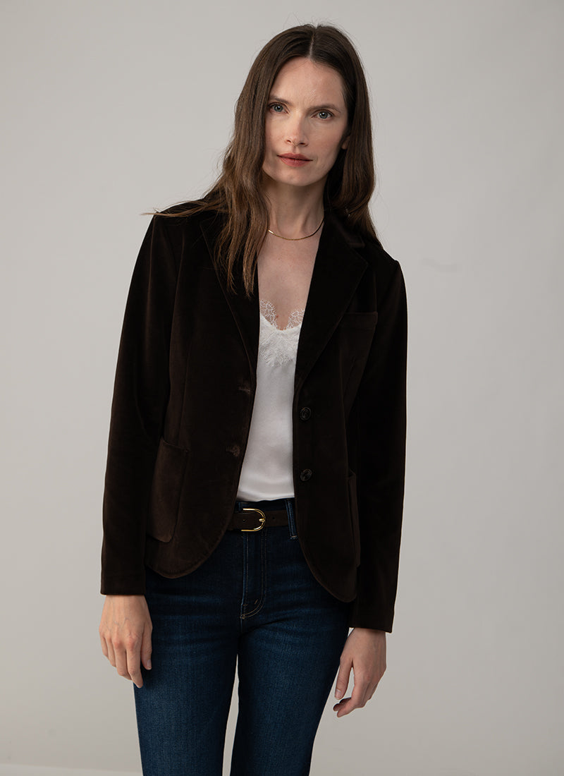 Slim Fit Velour 2 Button Blazer