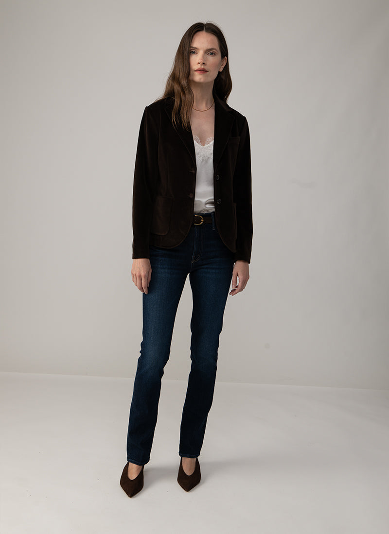 Slim Fit Velour 2 Button Blazer