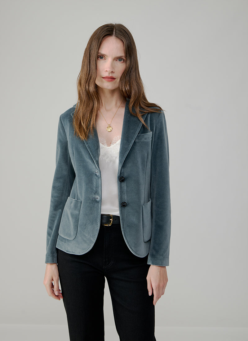 Slim Fit Velour 2 Button Blazer