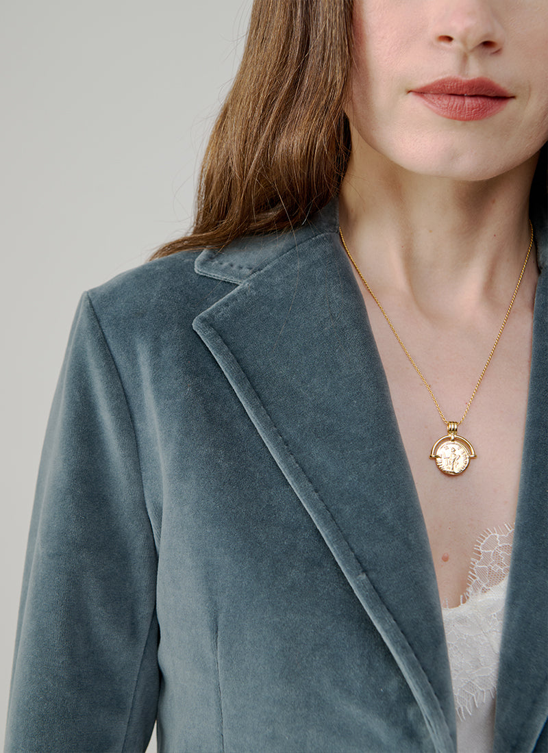 Slim Fit Velour 2 Button Blazer