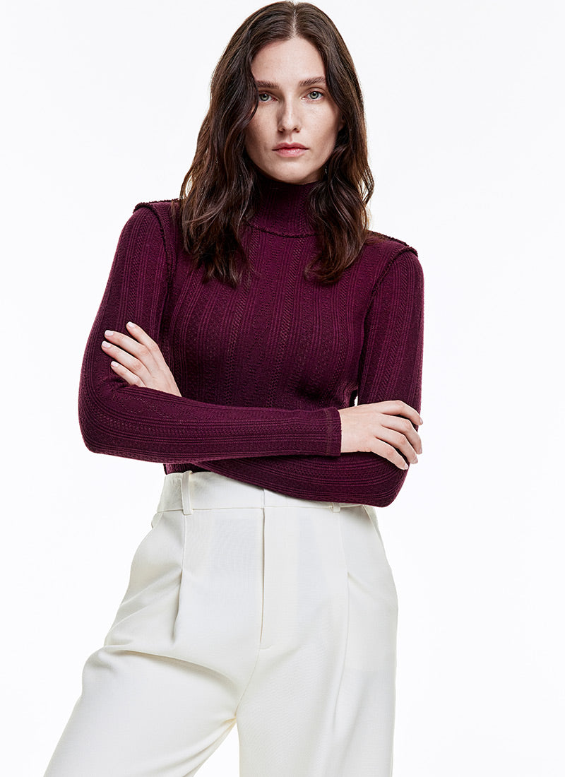 SMYTHE Pointelle Knit Turtleneck in Plum L