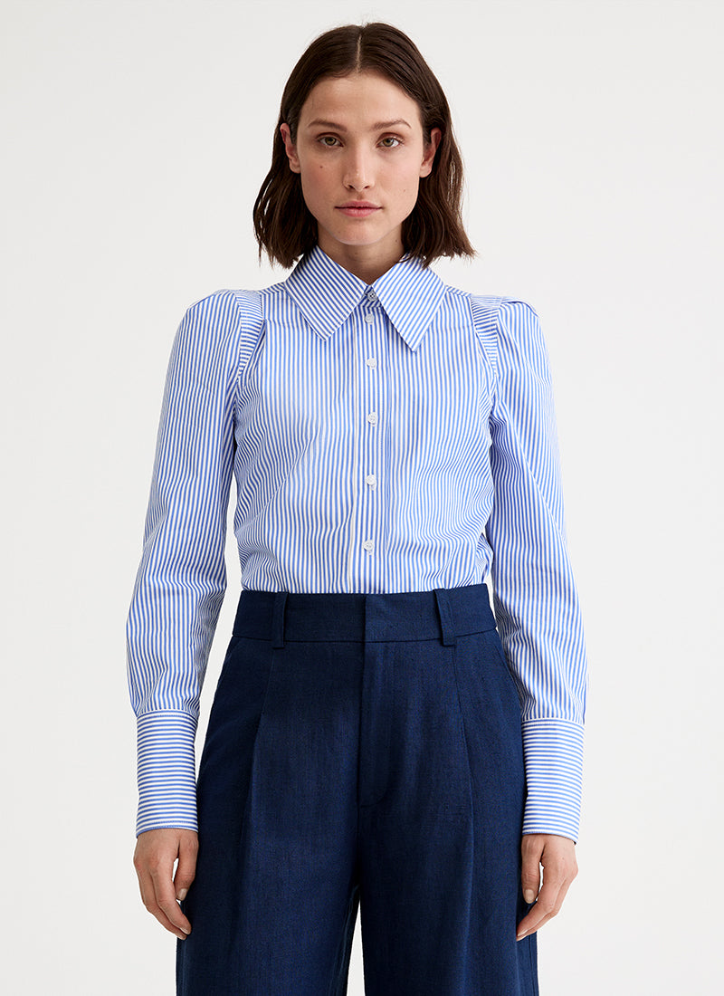 Smythe Box Pleat Shirt Blue Stripe