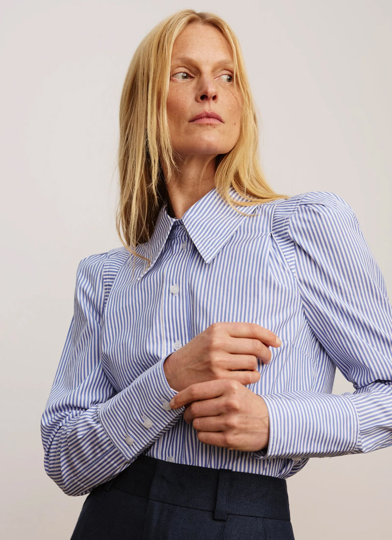 Smythe Box Pleat Shirt Blue Stripe