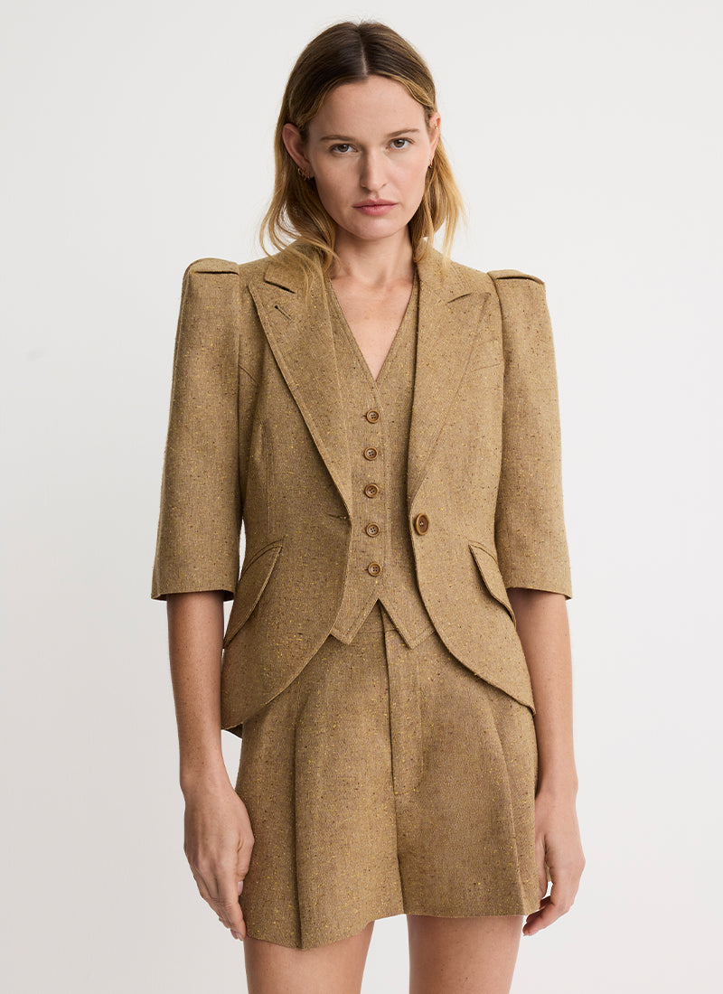 Smythe Crop Sleeve Pouf One Button Blazer