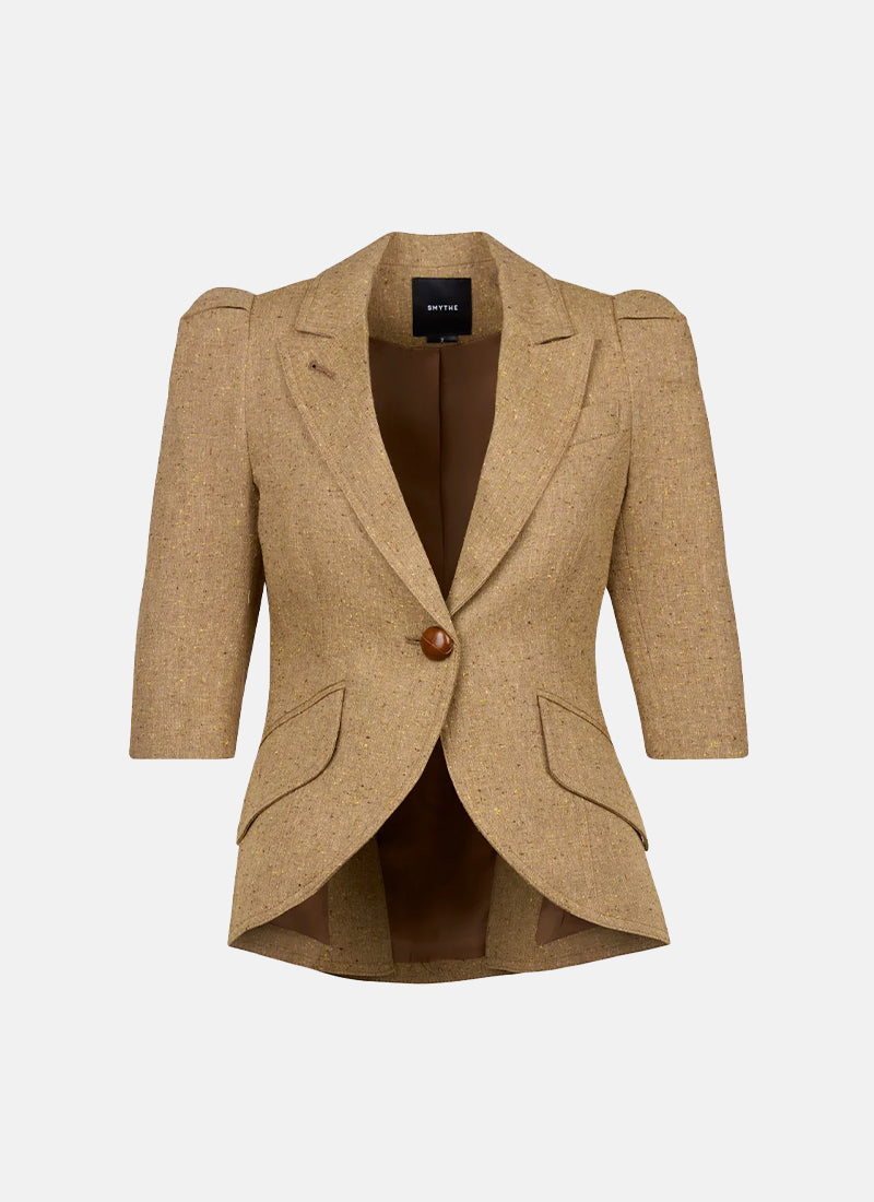 Smythe Crop Sleeve Pouf One Button Blazer